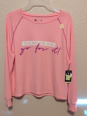 Xersion Pink Long-Sleeve Top with Motivational Script